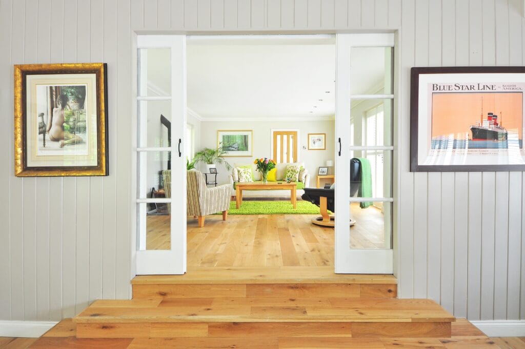 Bright living room with wooden floors